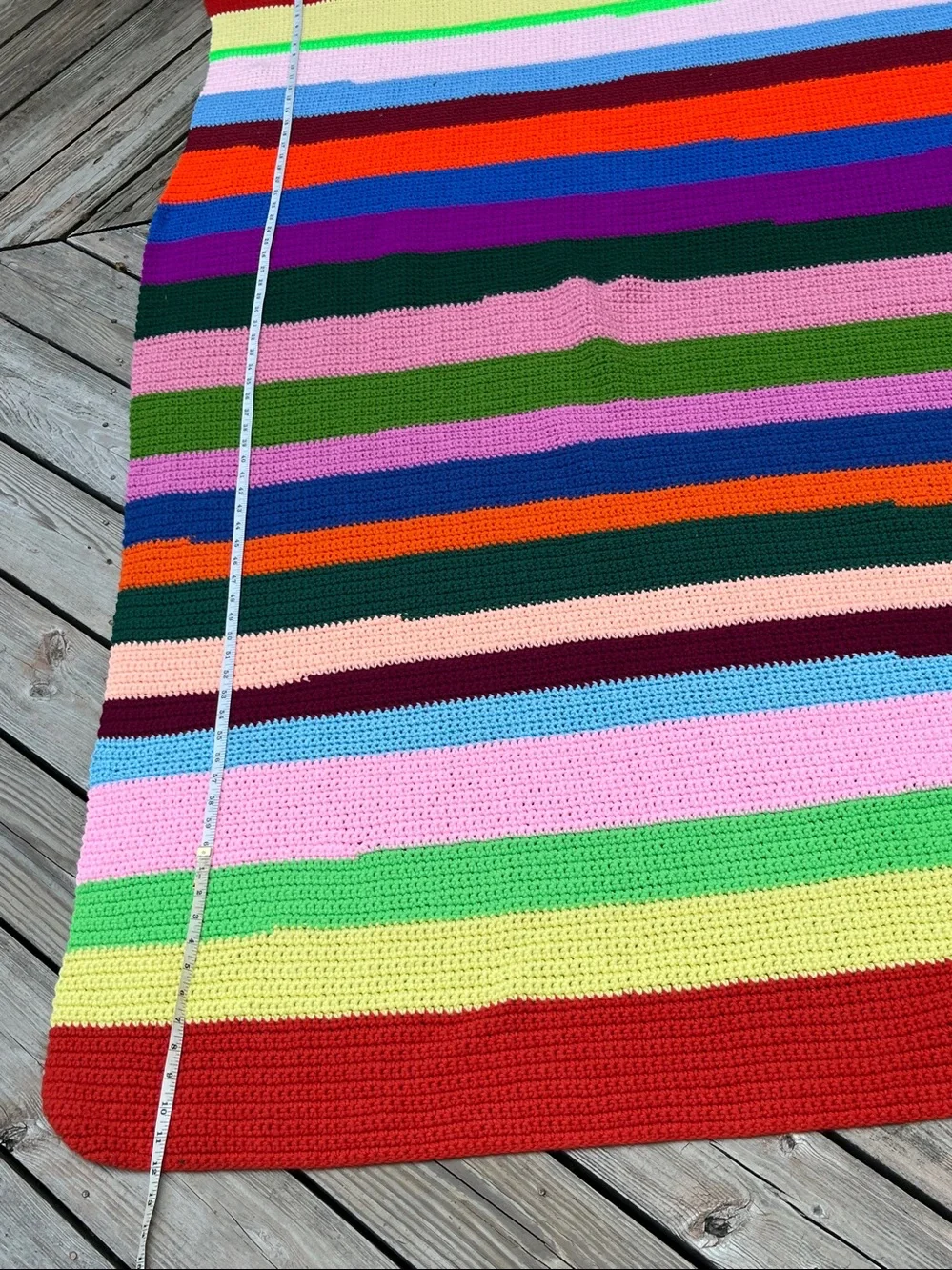 Handmade Multicolor Striped Crochet Blanket 49”X 72”
